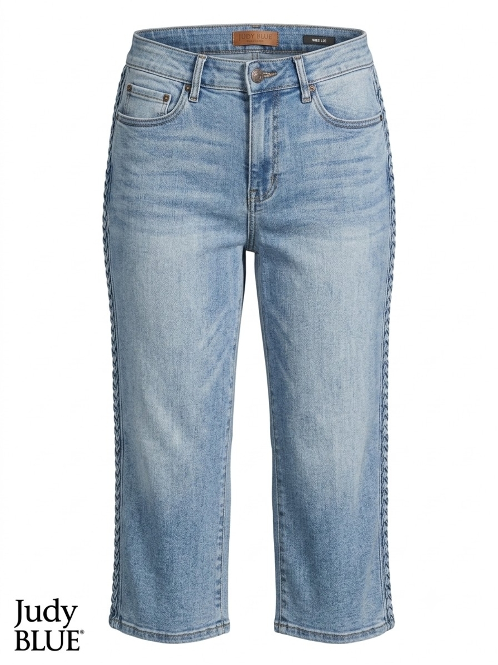 Judy Blue Braided Side Seam Wide Leg Crop Jeans Womens 14W Blue Stretch Capri